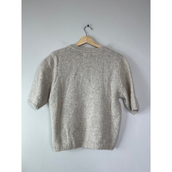 NWT W. Cashmere Brenda Short Sleeve Knitted Rounded Neckline Top Tan Size: Large - Picture 7 of 8